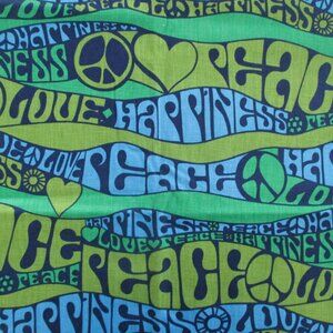Decor Weight Cotton Fabric 46" x 58" 1970s Love Peace Happiness